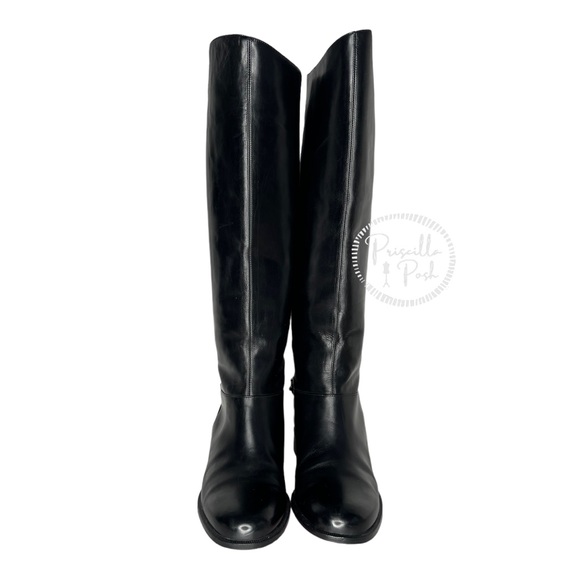 SOLD Christian Louboutin Black Leather Knee High Silver Chain Riding Boots 37 - Picture 7 of 16